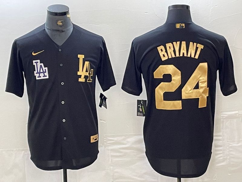 Men Los Angeles Dodgers 24 Bryant Black gold 4 th generation Nike 2024 MLB Jersey style 2